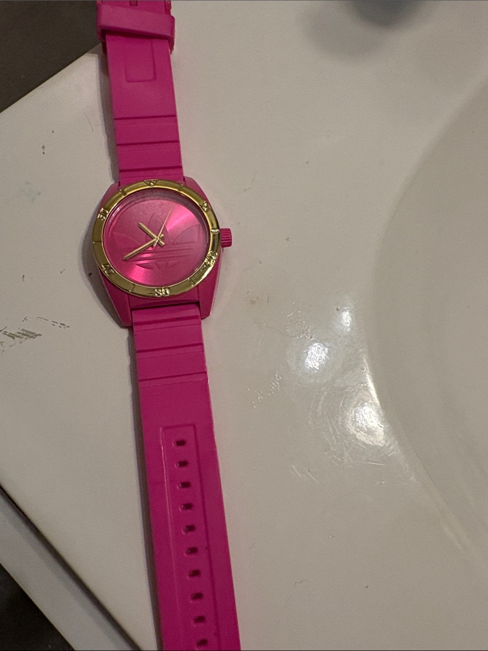 Hot Pink Silicone Watch with Gold Bezel
